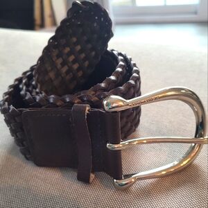 MICHAEL KORS Brown Woven Bonded Leather & Shiny Silver 2" Belt LG 43"